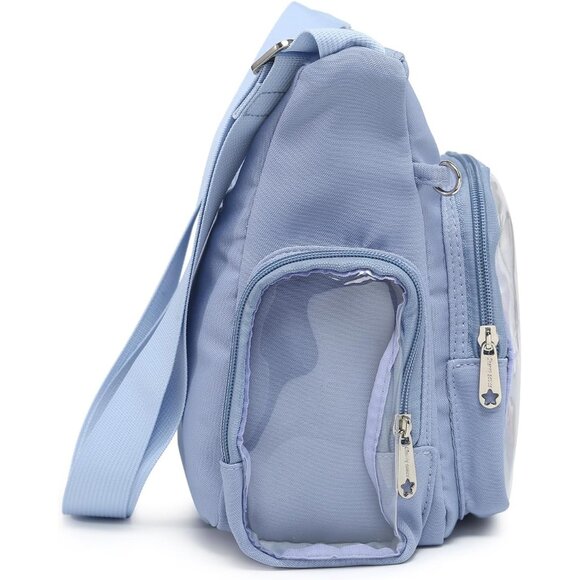 Gray Canvas Ita Bag Crossbody Kawaii Anime Pins Display for Cosplay & Travel - Picture 6 of 11